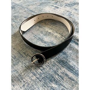 Steve Madden Faux Leather Black and Silver Tone Belt